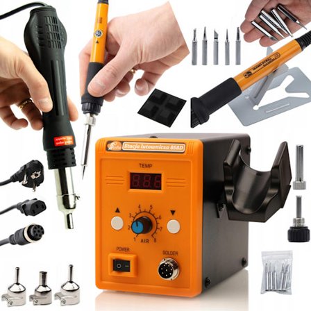Loddekolbe Hot Air 858D + Præcisionslod Rosfix OP60W – 8-i-1 Sæt | 700W | Temperaturkontrol | 3 Dyser
