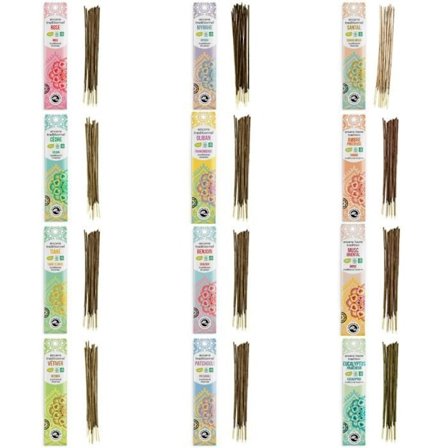 Traditionell indisk rökelselåda - Komplett sortiment - 12 x 20 pinnar