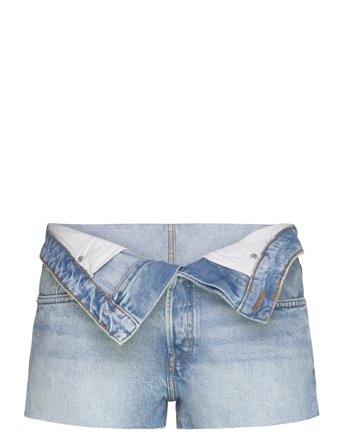 Monki Lana Fold Down Denim Shorts - Blue - 27