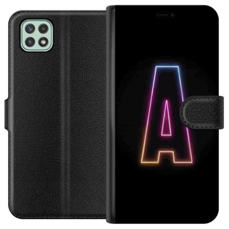 Yhteensopiva Lompakkokotelo Samsung Samsung Galaxy A22 5G Minimalistinen neonkirjain A sateenkaarenvärisessä valossa mustaa taustaa vasten moderniss