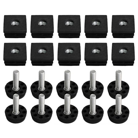 10 stk Justerbare M8 Gjenget Møbelføtter & 3x3cm Kvadratisk Bordben Plugg End