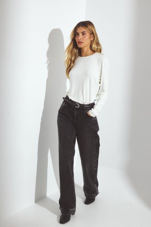NA-KD Jeans mit Schlitzdetail - Jeans mit geradem Bein - Grau - EU 32