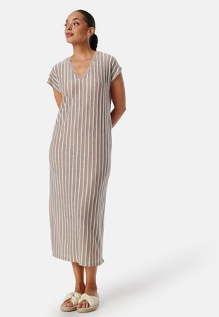 VERO MODA - Vmlana Ss V-neck Calf Dress Jrs - Moon rock/Snow White - Kläder - - Bubbleroom