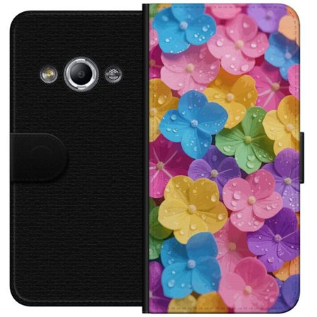 Kompatibelt Lommeboketui til Samsung Galaxy Xcover 3 Fargerike blomster med duggdråper i et livlig mønster