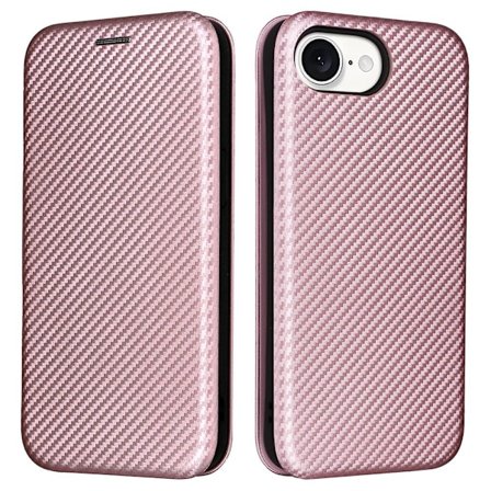 SKALO iPhone 16e Carbon Fiber Plånboksfodral - Roséguld
