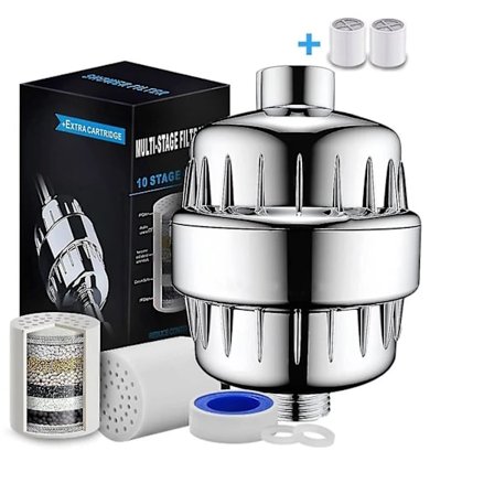 10-stegs duschfilter, vattenrenare, filtrerar kalk och återfuktar huden, duschhuvudfilter