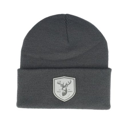 Wild Spirit - Grå cuff Beanie - Deer Shield Patch Grey/Graphite Beanie @ Hatstore