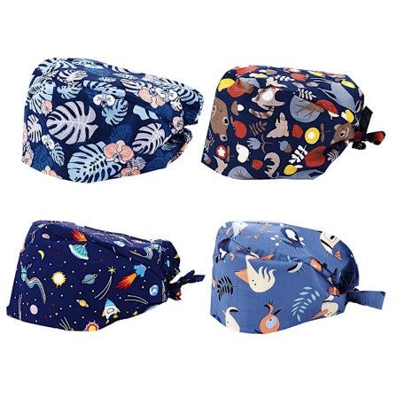 4 stk Efterårshatte Kvinder Trykt Arbejdshat Sygeplejerske Hat Hårbetræk Sygeplejersker Kirurgisk Kasket Kvinder Knapper