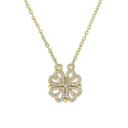 Four Leaf Clover Necklace Magnetic Folding Heart-shaped Clavicle Chain Openable Choker Jewelry Hanging Pendant For Women