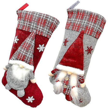 Nytt sett med 2 par julestrømper, 3D-nisse julestrømper personlig (45 cm) myke