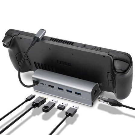 Docking station Kompatibel med Steam Deck 6-i-1 Steam Dock Dock med HDMI 4K@60Hz Gigabit Ethernet 3 USB-A 3.0 Opladning USB-C