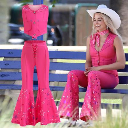 Barbie Barn Flickor Halloween Cosplay Kostym Rosa Väst Långbyxor Med Halsduk Outfit Set 6-7Years