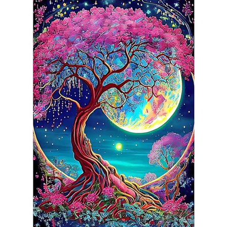 Fantasia Kuu Timantti 30x40cm Maalaussarjat, 5D Maisema Timanttimaalaussarjat Aikuisille Täysi Pora Puut Timanttimaalaussarjat Timanttikristalli 