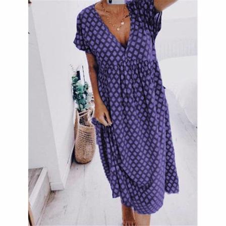 Sommar Kvinnor Lång Klänning A-line O-neck Solid Grön Elegant Beach
