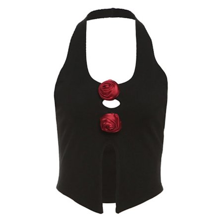 Dame top U-hals hængende hals åben ryg vest S S