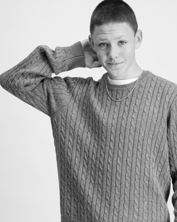 Grunt GRTue Cable LS Knit Szary Swetry Chłopiec - Kids Brand Store