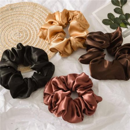 4Pcs Women Girls Solid Satin Scrunchie Elastic Hairband Hair Rope Ring Band Headwear