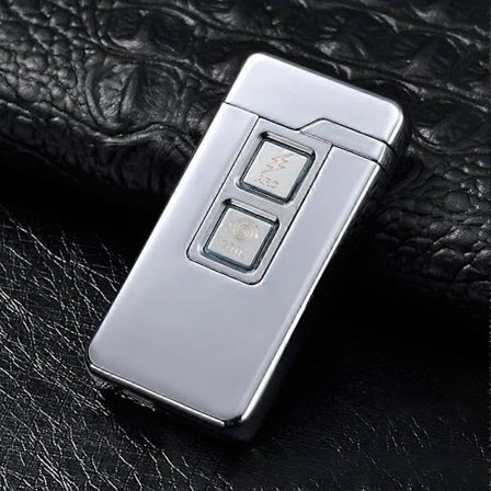 Vandtæt lighter til udendørs brug, elektrisk lysbuelighter, genopladelig, vindtæt, flammeløs lighter til camping, sølv