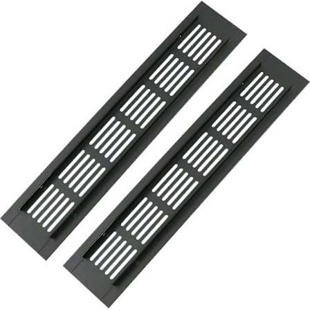 2-pack Rektangulär Dörrventilationsgaller i Aluminium 250x50mm Insektsskydd För Husbil, Garderob, Kök Etc. - Svart
