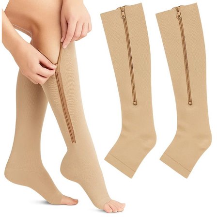 Kompressionsstrumpor med dragkedja I Kompressionsstrumpor I Stödstrumpor I Flygstrumpor I Anti-trötthet I Storlek S/M (35-39) I Beige