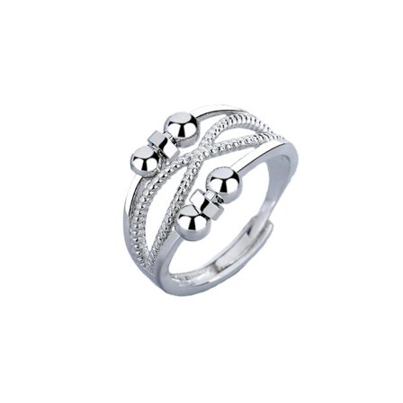 Anti-stress ring, med perler, sølv, S