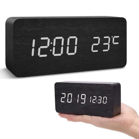 LED Digitaalinen Herätyskello – Näyttää Päivämäärän, Ajan & Lämpötilan, Ääniohjattu, Säädettävä Kirkkaus, USB- tai Paristokäyttö
