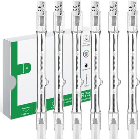 R7S Halogenpære 118mm 300W, 230V Dæmpbar - Stanglampe til Bygningsspotlight, Landskabsbelysning, Arbejde, Stue - Pakke med 6 [Energiklasse G]
