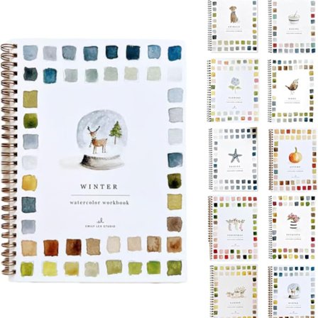 Akvarel-arbejdsbøger, begyndervenlig akvarel-arbejdsbog, 12-farvet akvarelfarvesæt med pensel, gør-det-selv- og malesætsgave
