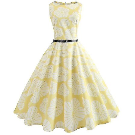 Vintage 50'er og 60'er Swing Blomster Midi Kjole Fest Cocktail Midi Kjoler Gallakjole, 2XL