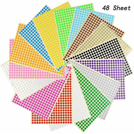 8mm Runde Prik-Klistermærker 16 Farver 48 Ark Mærkning