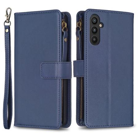 Til Samsung A34 5G Ensfarvet lynlåstaske Lædertaske Bf19 Blå Blue Style C Samsung Galaxy A34 5G