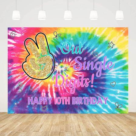 7x5ft Happy 10th Birthday Bakgrunn Regnbue Tie Dye Fotografi Bakgrunn Ut Enkelt Siffer Jeg Er 10 Dekorasjoner Bursdag Jentefest Banner Rekvisita