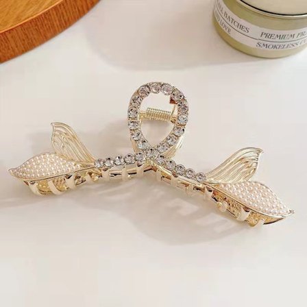 Fiskehale kloholder kvindelig net rød temperament elegant haj klemme spolede hår baghoved ske hårklemme hårtilbehør (stor diamant dobbelt fiskehale