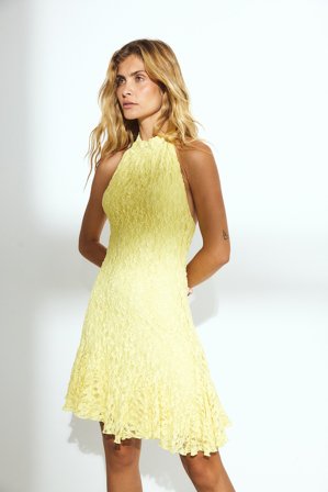 NA-KD Robe courte dos nu en dentelle - Robe ras de cou - Jaune - XL