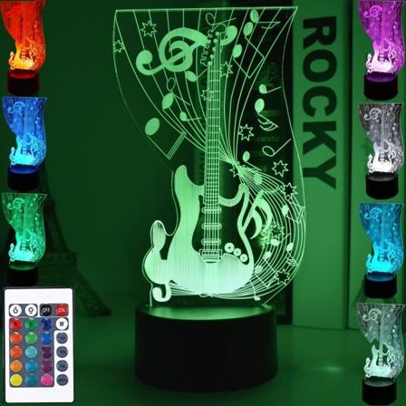 Gitarrlampa Gitarr 3D Nattljus Illusion Lampa för Barn med