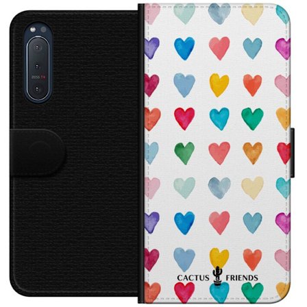 Kompatibelt Lommeboketui til Sony Sony Xperia 5 II Cactus and Friends - Watercolor Love Grid