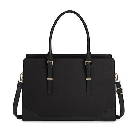 Laptop taske til damer 15,6 tommer Stor Ægte Læder Håndtaske Dame Håndtaske Skuldertaske Designer Dame Håndtaske til Arbejde, Skole, Forretning Sort