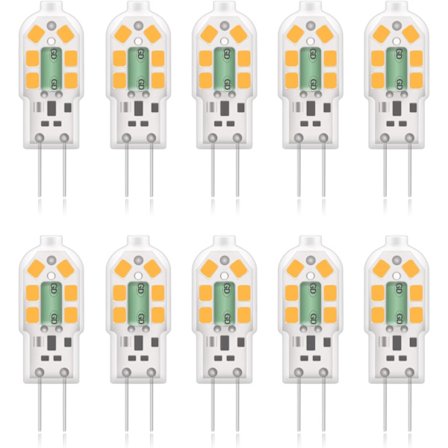 G4 2W LED-lamppu, 20W halogeenilamppujen vastine, lämmin valkoinen 3000K, 200 lm, 12x SMD, 12V AC/DC - 10 kpl [Energialuokka A+]