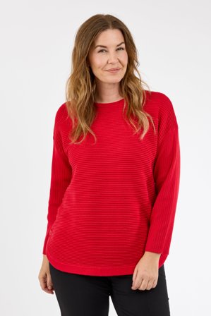 SIGNATURE - Langærmet Strik - Rød - Knapdetalje