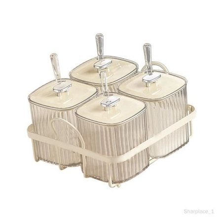 Krydderkrukke - 4 rom - Med skje - Moderne design - Jern og plast