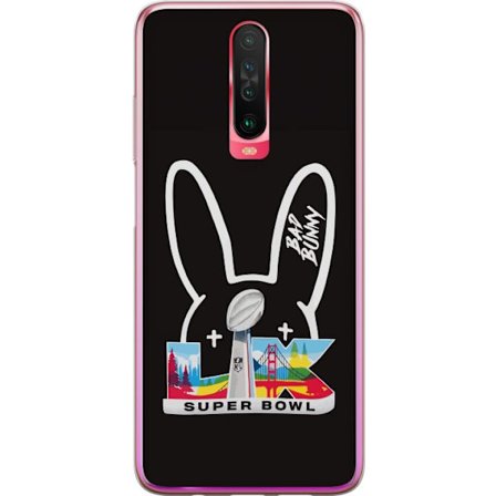 Kompatibel Mobilcover til Xiaomi Redmi K30 Bad Bunny portræt med åben skjorte, tatoveringer og krøllet hår i stilfuld modefotografering