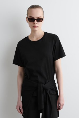 COS Women's Crew-Neck Cotton T-Shirt in Black