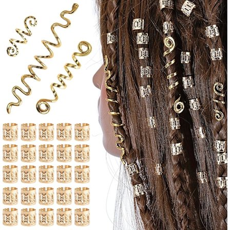 28 stk (gull) hårspiral smykker viking stil justerbare hår mansjetter skjegg hår rør perler metall dreadlocks viking hår perler spiralspoler for menn 