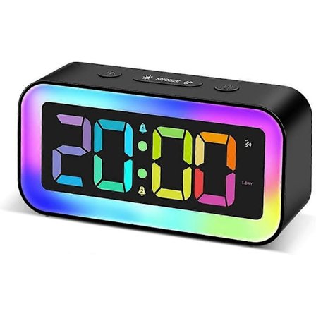 RGB Farverigt LED Ur Digitalt Vækkeur Farverigt LED Digitalt Vækkeur med 2 Alarmtider RGB Natlys Høj Snooze Dæmpbare Bordure til Ho