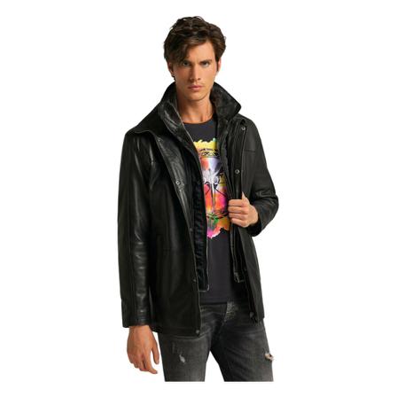 Carlo Colucci, Leather jacket lang Carlson 2 Zwart, Heren, Maat:M