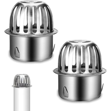 Sett med 2 takrennerister i rustfritt stål for takrenner, nedløpsrør, løvbeskyttelse, anti-løvgitter, anti-løvfilter for takrør Ø 67 mm