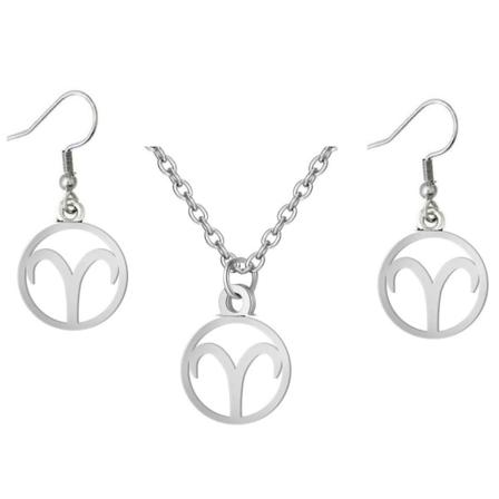 Örhängen Halsband 3-del Stjärntecken VÄDUREN Zodiak Rostfritt Silver