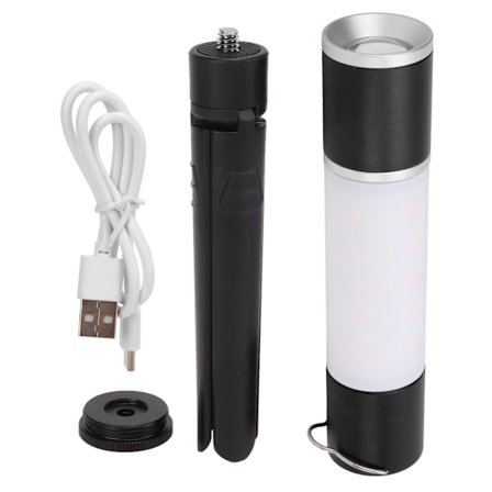 USB-ladattava monitoiminen retkeilytaskulamppu 6 valotilaa ulkokäyttöön yövalo musta