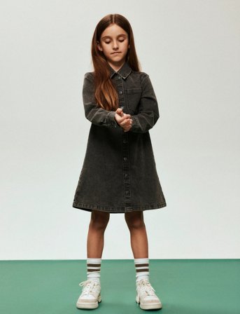 name it Nkfjeannie Ls Dnm Dress 2133-Ft B - Grey - 134