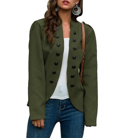 Dame Blazer med Knapper, Stå-krave, Afslappet Overtøj, Uregelmæssig Kant, Jakker med Lommer, Ny